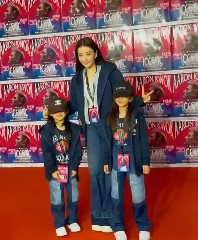 方媛带娃看郭富城演唱会，孕味十足圆润一圈，俩女儿侧脸像爸爸