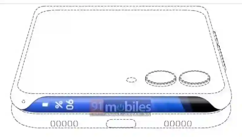 三星小折叠手机专利公示：顶部配弧形屏幕，红/黄/蓝三色展示电量