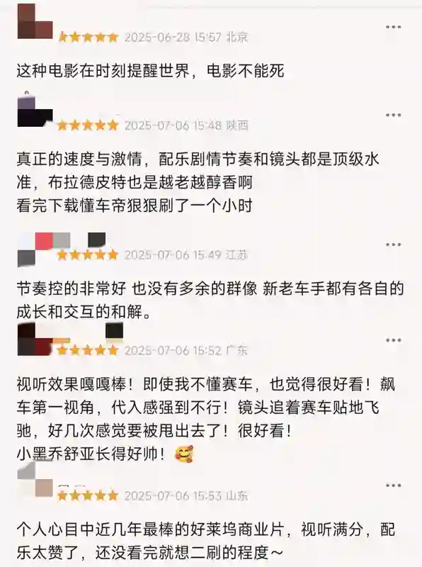 普思院线经理指数｜《F1：狂飙飞车》高口碑实现票房逆袭 碾压同期影片