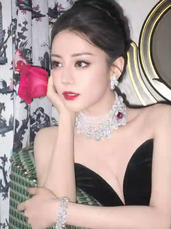 迪丽热巴黑玫瑰抹胸裙惊艳亮相 优雅气质尽显曼妙身姿