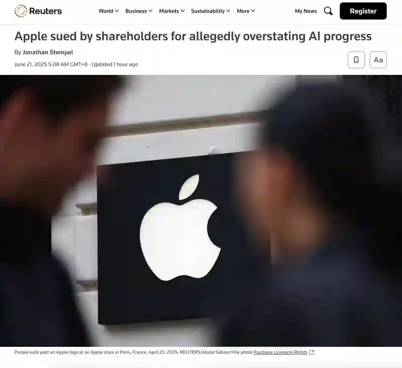 <em>苹果</em>遭股东集体起诉：Apple Intelligence进展被夸大，构成证券欺诈