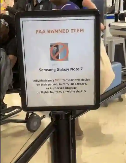 时隔9年，美国机场仍告示乘客禁止携带三星Galaxy Note 7手机