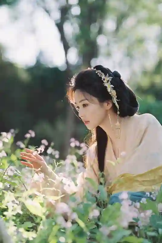 白鹿粉色古装赏花路透：明媚似春桃