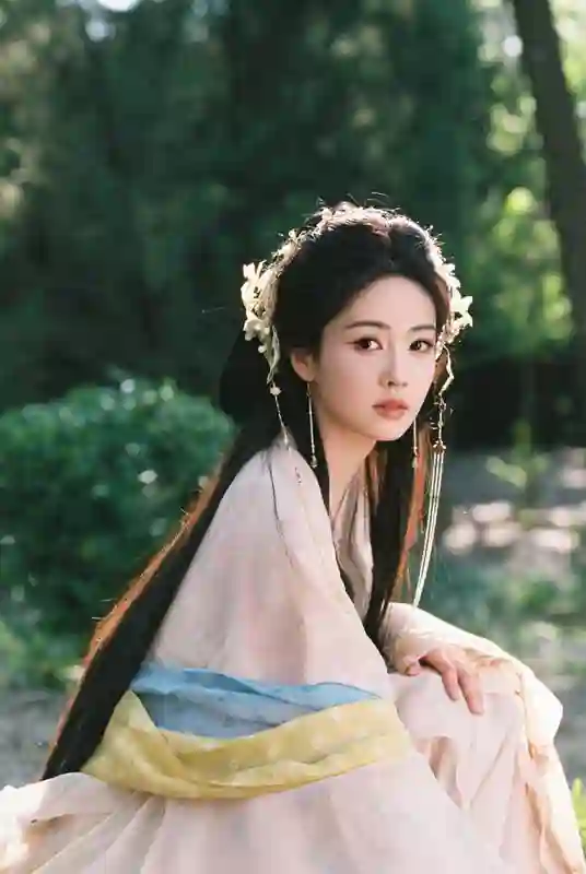白鹿粉色古装赏花路透：明媚似春桃