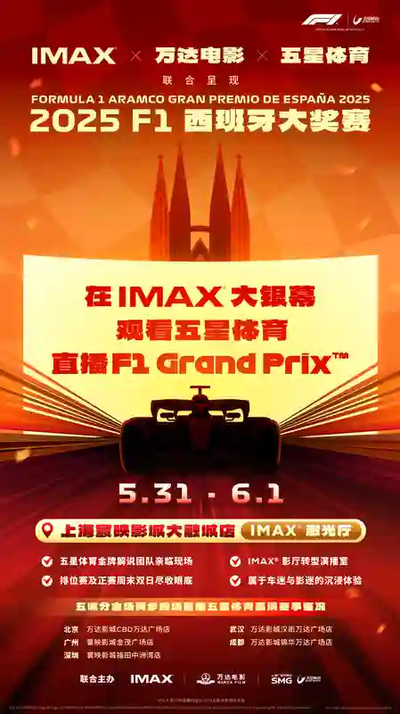 2025 <em>F1</em>西班牙大奖赛将通过SMG五星体育卫星信号实现首次IMAX影院直播