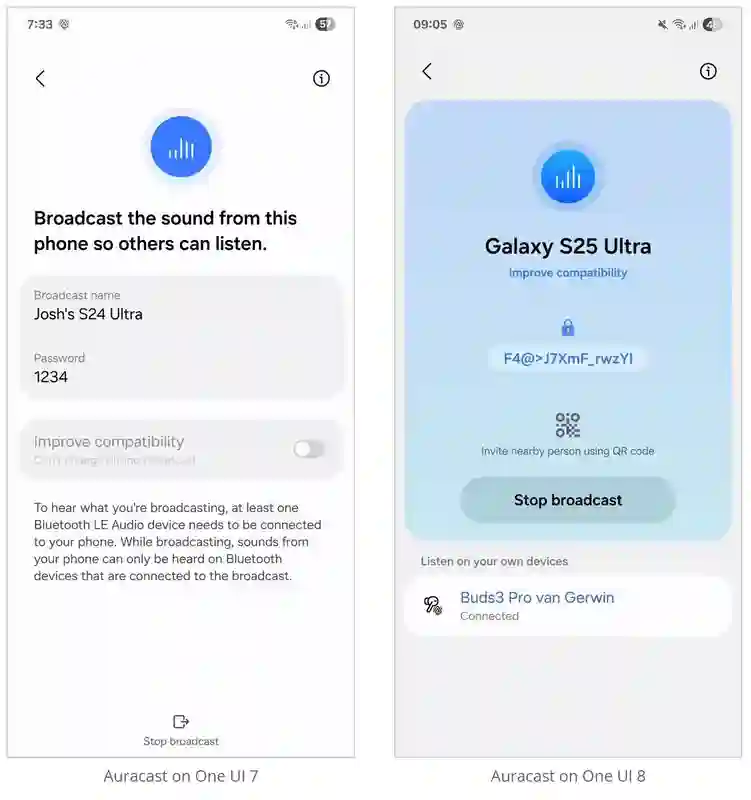 三星One UI 8新Auracast界面曝光：界面更直观、广播状态一目了然