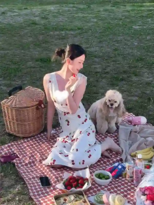 乔欣穿深V樱桃连衣裙野餐！小腹微隆疑有孕，晒富太日常惹人羡慕