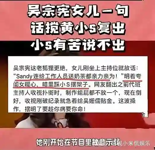 小S正式与吴宗宪父女开撕了？主要原因，因为大S过世不久？