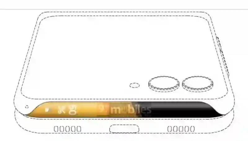三星小折叠手机专利公示：顶部配弧形屏幕，红/黄/蓝三色展示电量