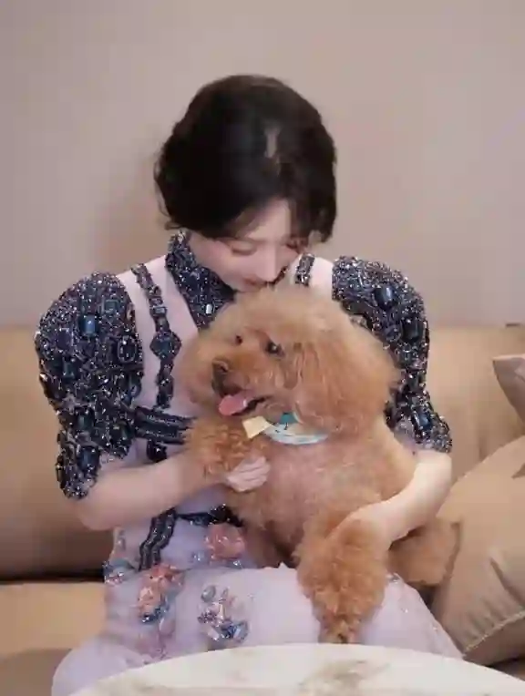 杨紫抱宠物狗PiuPiu跳手势舞，网友：被萌晕