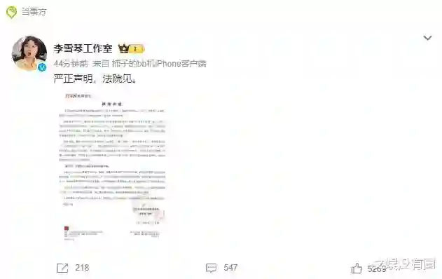 李雪琴方霸气回应“网友实名举报李雪琴公司财务问题”：法院见！