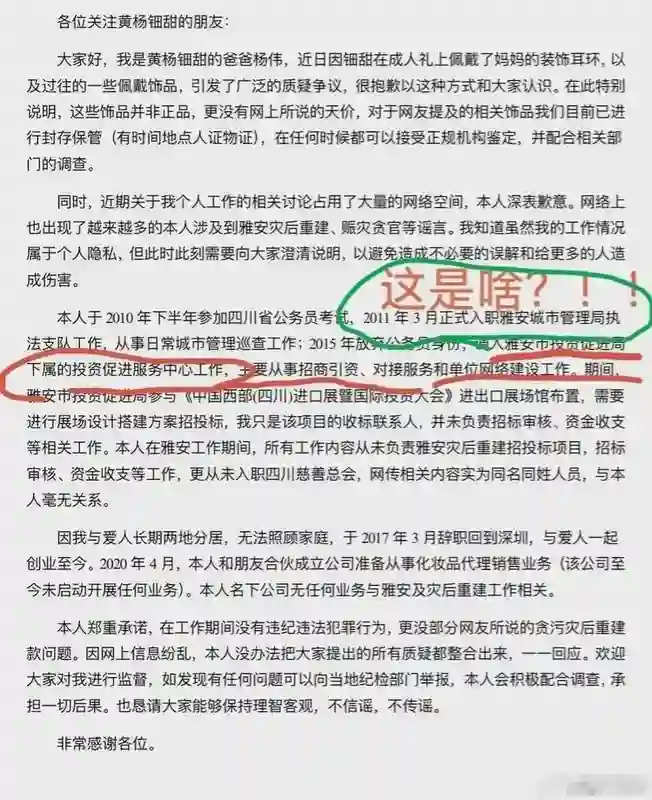又添新料，耳环妹黄杨钿甜父亲学历曝光，入职新单位就是主任