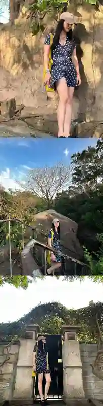 45岁姚晨五一在鼓浪屿，一人一猫，穿碎花短裙，女儿茉莉长腿逆天